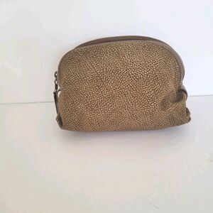 Borbonese Redwall Quail Pattern Suede Leather Pouch Small Zip Bag Boho Soft